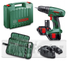 Акумулаторен Винтоверт BOSCH PSR 12 + 39 консуматива Две Батерии 12 V NiCd Сила 26 Nm Куфар